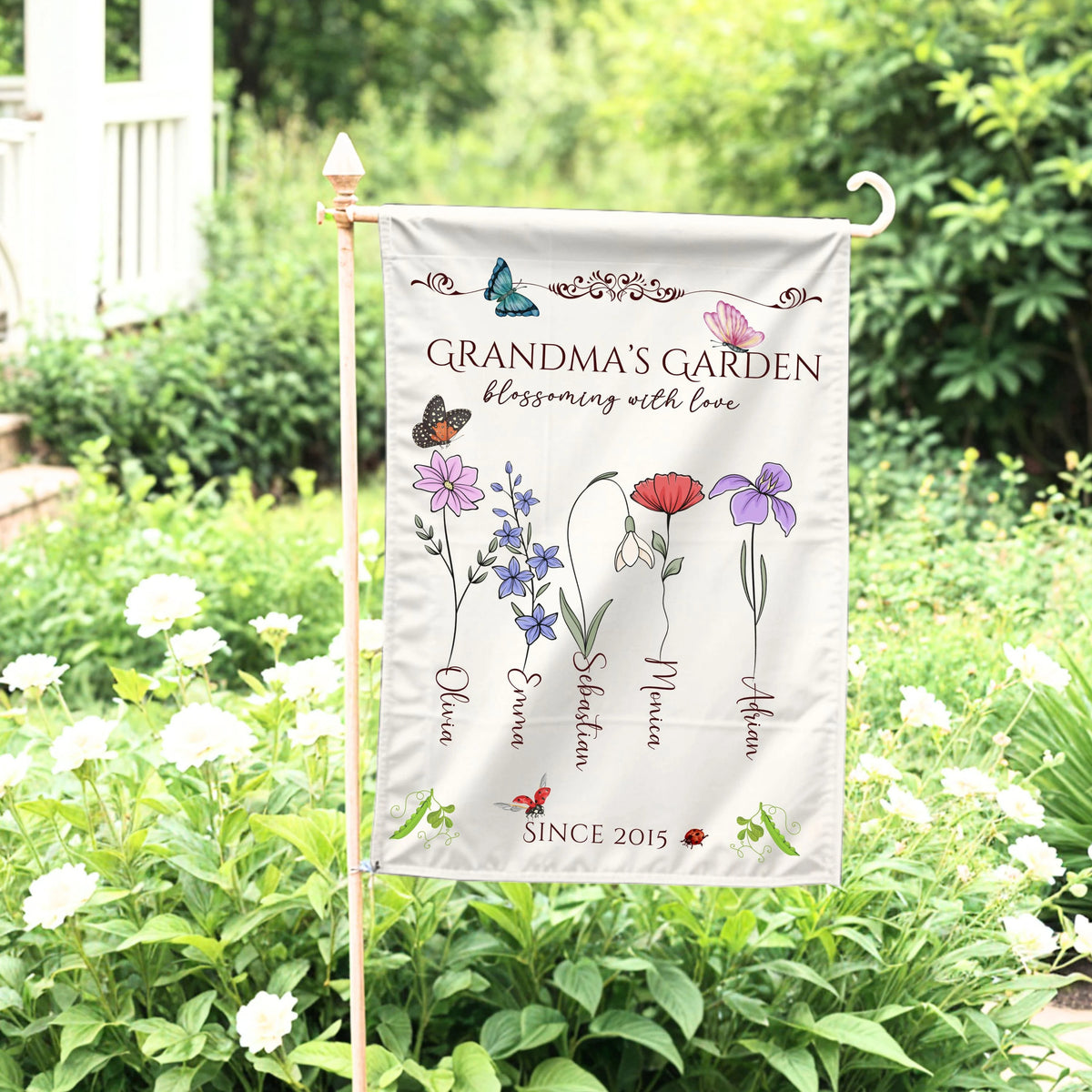Personalized Grandma's Garden Flag Custom Floral Name Mother's Day Gift Nana's Decor
