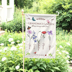 Personalized Grandma's Garden Flag Custom Floral Name Mother's Day Gift Nana's Decor