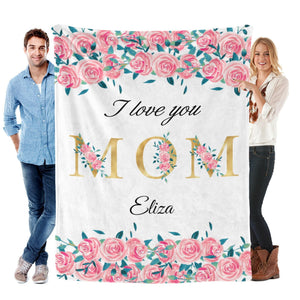 Mom Personalized Flannel Blanket, Custom Name Mom Blanket, Mother s Day Gift for Mom, Cozy Floral Blanket, Birthday Gift for Mom from Kids