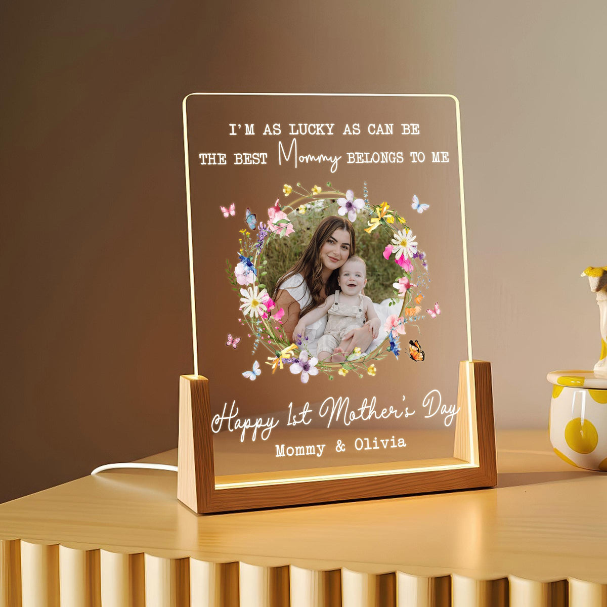 First Mother s Day Photo Lamp Personalized Mom & Baby LED Night Light, Custom Mother s Day Gift from New Daughter