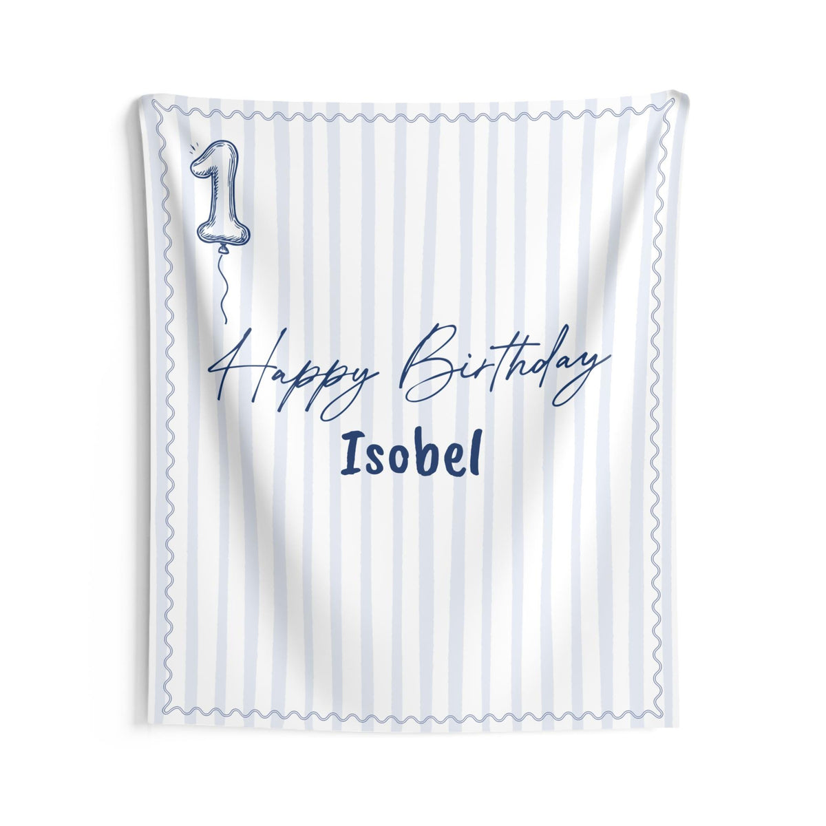 Blue First Birthday Banner - Personalized Name Backdrop, 1st Birthday Decor for Boy or Girl, High Chair or Wall, Cake Smash Photo Prop