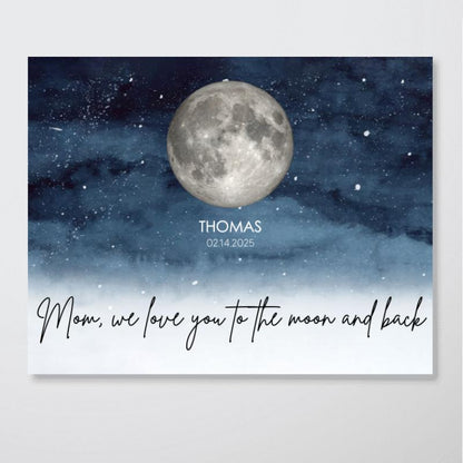 Starry Night The Day You Became Mom Custom Birth Moon Phase Personalized Canvas, Heartfelt Mother's Day Gift For Mom, Grandma