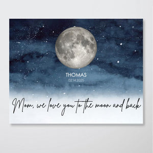Starry Night The Day You Became Mom Custom Birth Moon Phase Personalized Canvas, Heartfelt Mother's Day Gift For Mom, Grandma
