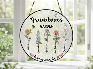 Personalized Grandma s Garden Glass Suncatcher, Custom Birth Flower Grandma Gift, Mothers Day Gift for Grandma