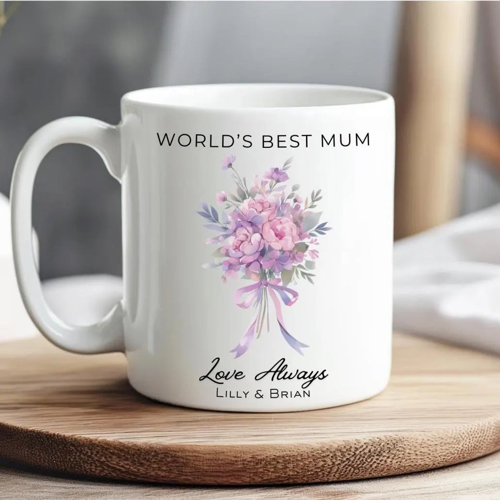 World's Best Mum Floral Mug | Customised Mother's Day Gift with Children's Names | Personalised Mother's Day Mug