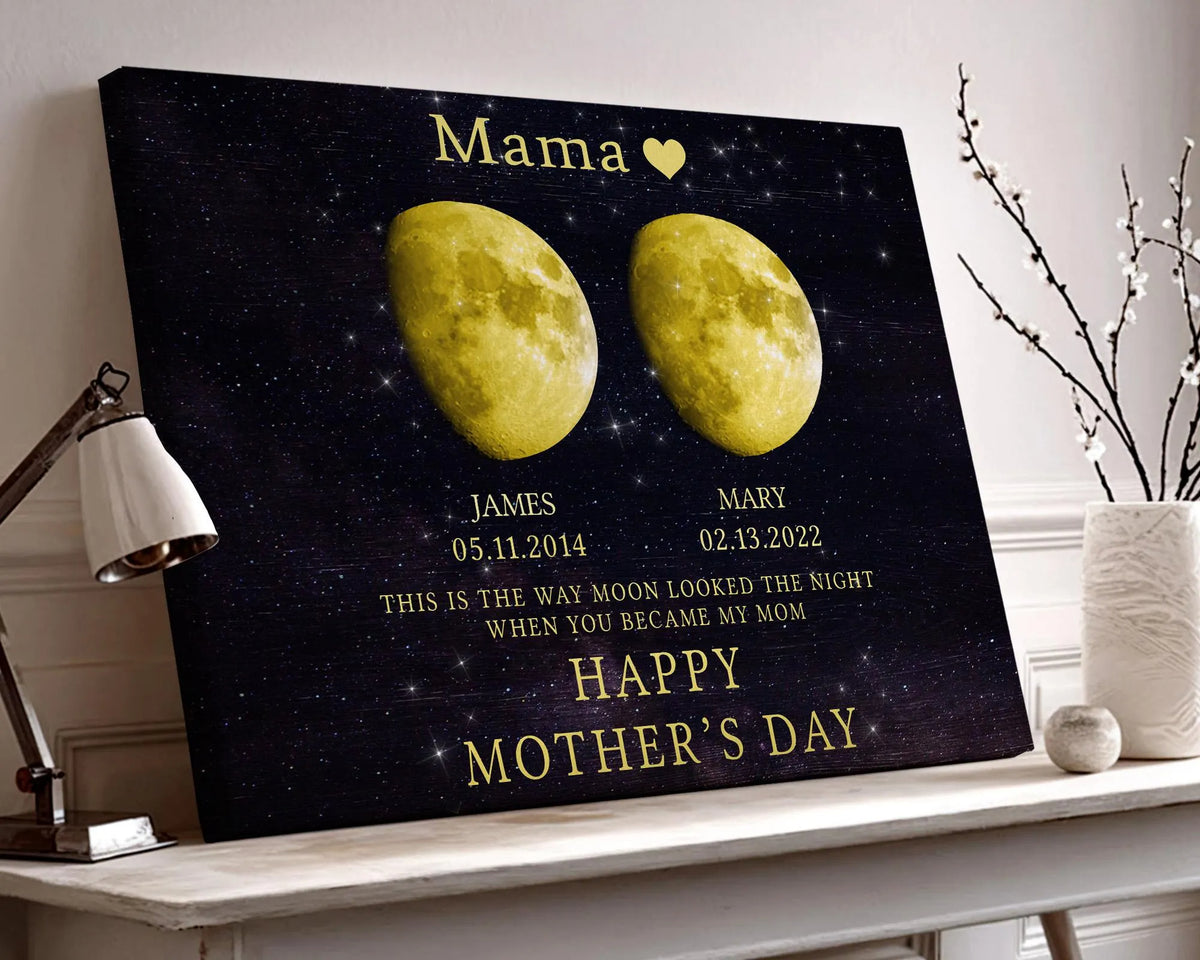Personalized Moon Phase Canvas for Mom Custom Night Sky with Kids Names & Dates, Unique Gift for Mother's Day, Mom Wall Art Keepsake