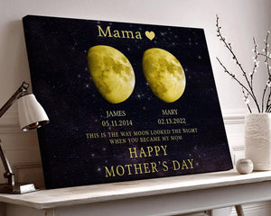 Personalized Moon Phase Canvas for Mom Custom Night Sky with Kids Names & Dates, Unique Gift for Mother's Day, Mom Wall Art Keepsake