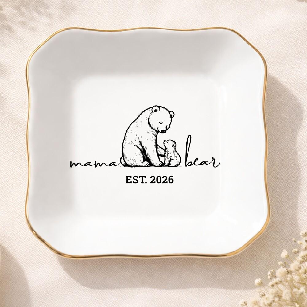 Mama Bear Jewelry Dish, Personalized Jewelry Dish for Mom, Custom Mom Gift, Mother s Day Gift, New Mom Keepsake, Custom Trinket Tray