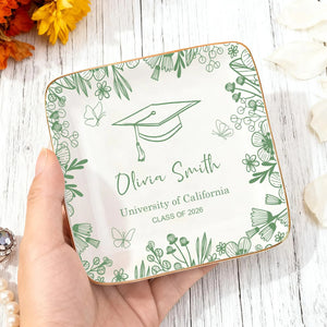 Personalized Graduation Ring Dish,Personalized College Ring Dish,Personalized Jewelry Dish for Grad,Graduation Gift For Her,Toile De Jouy