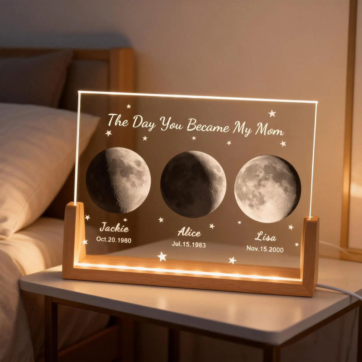 Custom Moon Phase Crystal Night Light,Moon Phase by Date,Gift for Mom from Daughter,Mother's Day Keepsake,The Day You Became My Mom