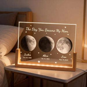 Custom Moon Phase Crystal Night Light,Moon Phase by Date,Gift for Mom from Daughter,Mother's Day Keepsake,The Day You Became My Mom