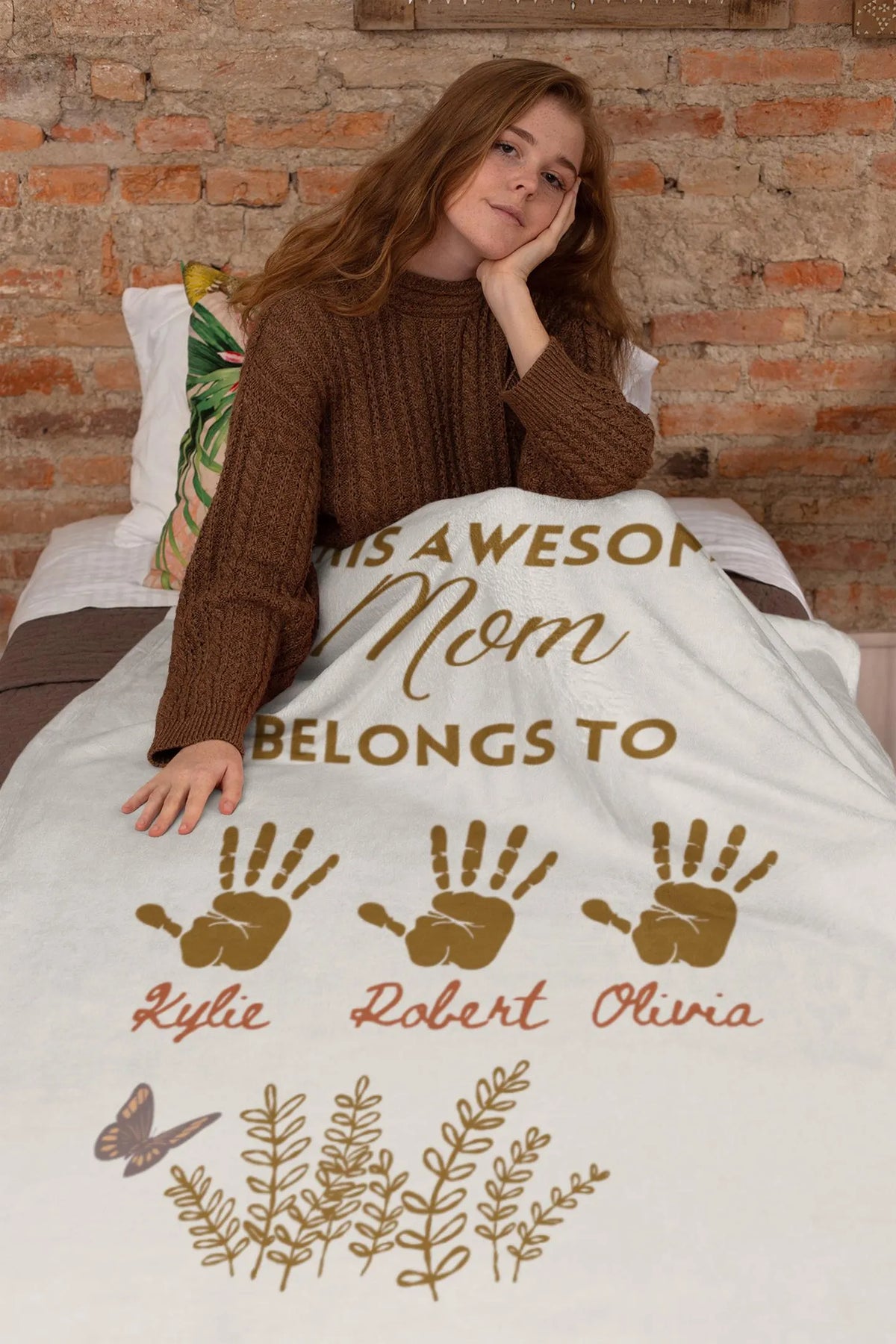 Personalized Mom Blanket with Kids Names, Custom Mother's Day Gift, This Awesome Mom Belongs To, Gift for Mom from Kids, Custom Flower Throw