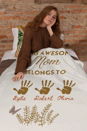 Personalized Mom Blanket with Kids Names, Custom Mother's Day Gift, This Awesome Mom Belongs To, Gift for Mom from Kids, Custom Flower Throw