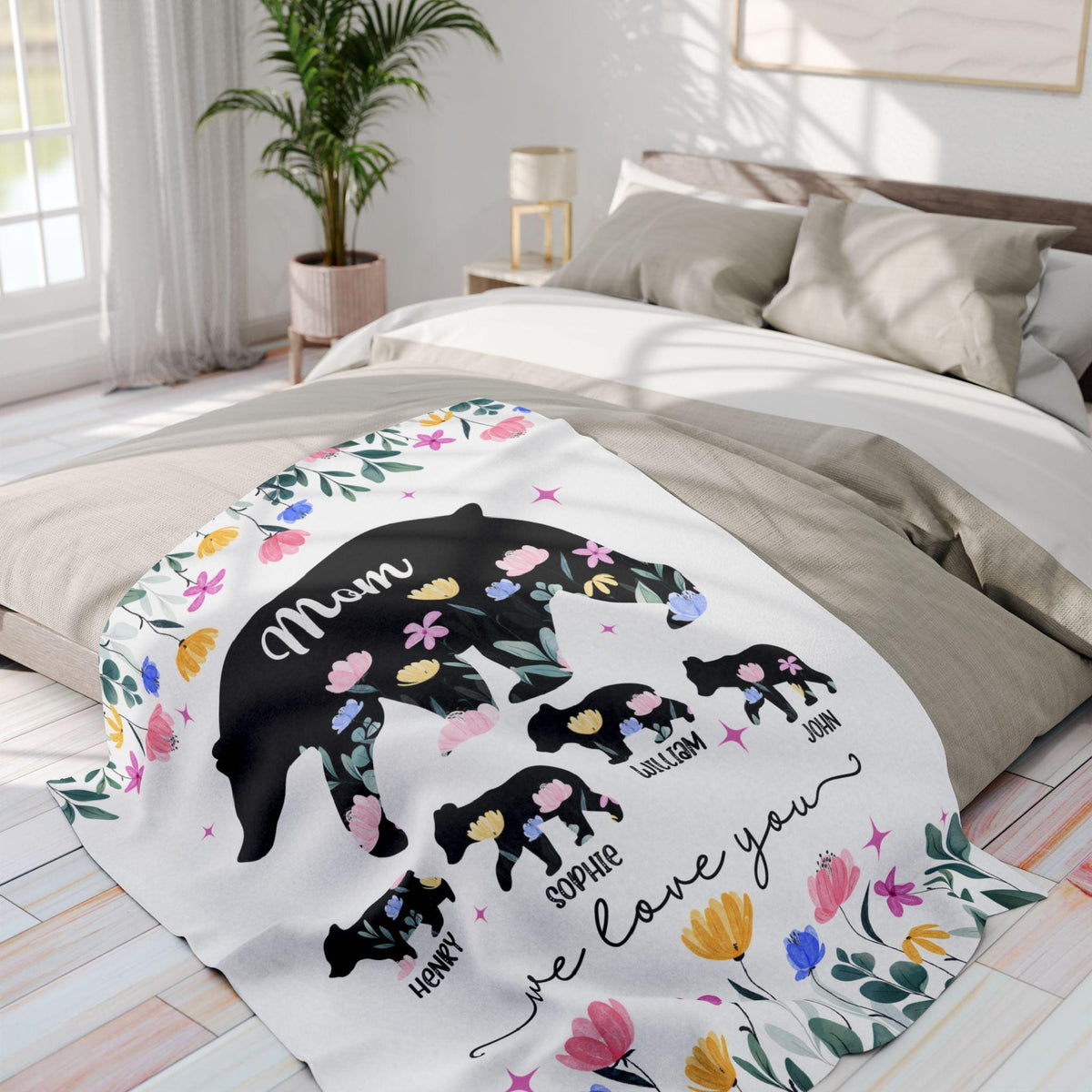 Mom Personalized Fleece Blanket, Mom Bear, Mothers Day Gift, Custom Mom Gift, Mom Birthday Gift, Mom Gift Daughter