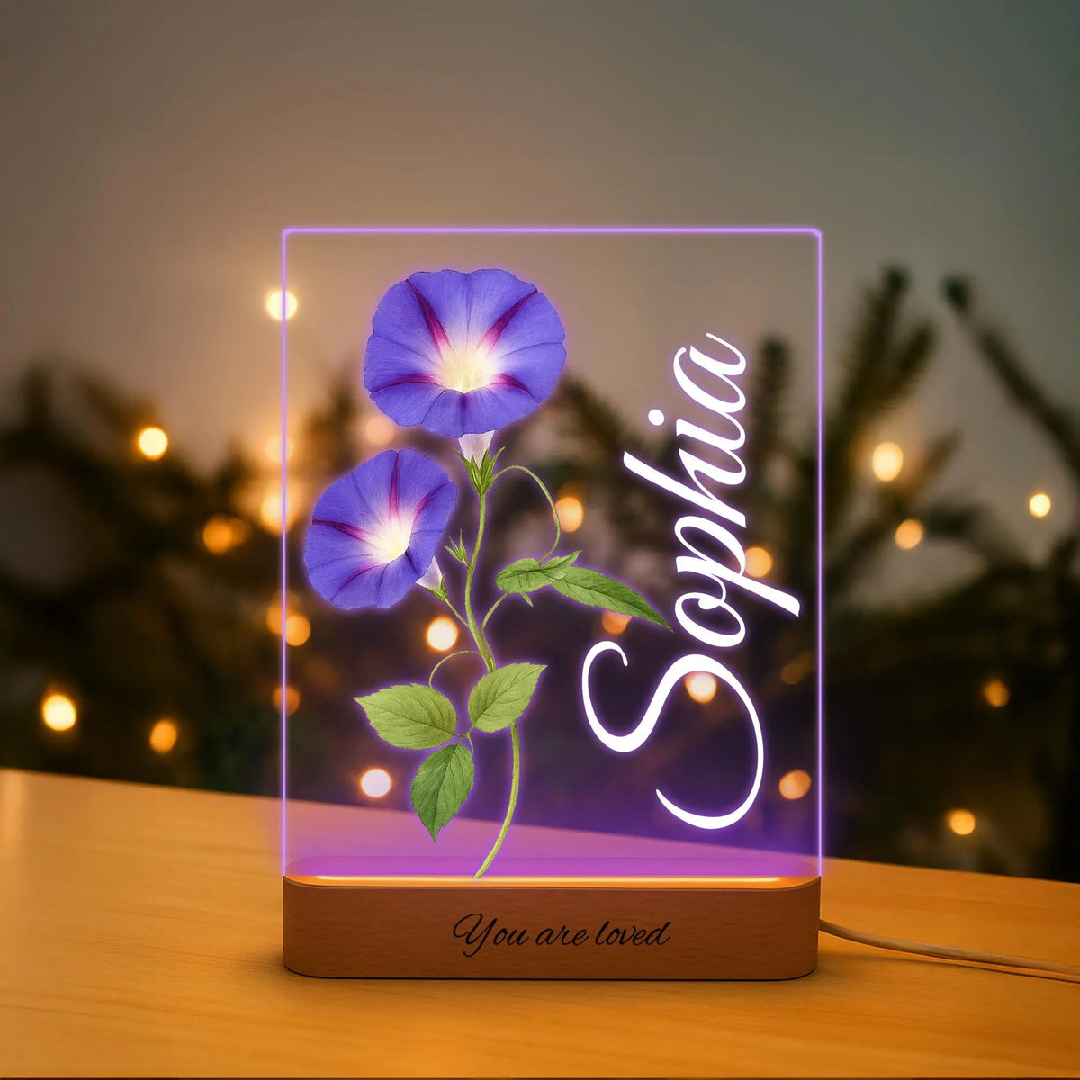 Personalized Flower Garden Acrylic Night Light: Engraved Baby Name Gift, Christmas gift, Gift For Mother