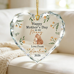 Personalized Nanny Mother's Day Crystal Ornament, Watercolor Bear, Best Gift For Mom