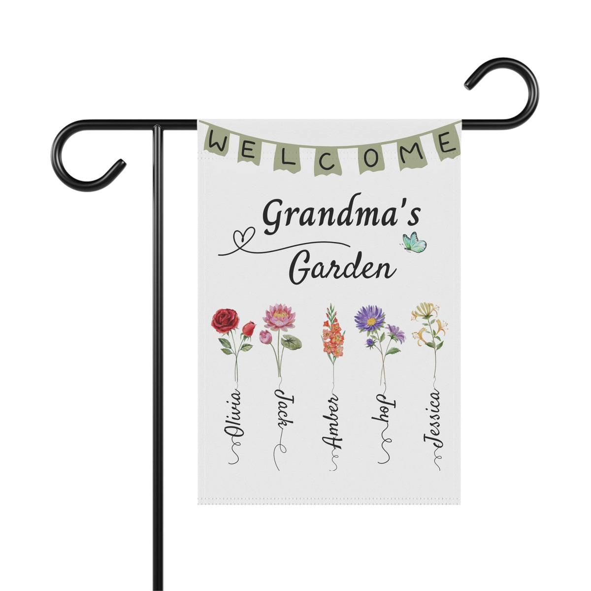 Personalized Welcome To Grandma's Garden Flag BirthDay Gift For Grandmother Custom Grandkids Name Mimi Granny Birthday Garden Sign banner
