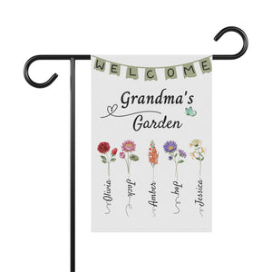 Personalized Welcome To Grandma's Garden Flag BirthDay Gift For Grandmother Custom Grandkids Name Mimi Granny Birthday Garden Sign banner