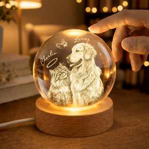 Personalized Dog Mom/Cat Mom Crystall Ball LED Light Lamp, Pet Portrait Gift For Cat Dog Lovers, Pet Mum Remembrance Gifts
