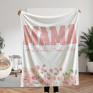 Personalized Floral Mom Blanket With Kids Names, Custom Mother's Throw, Gift For Mother
