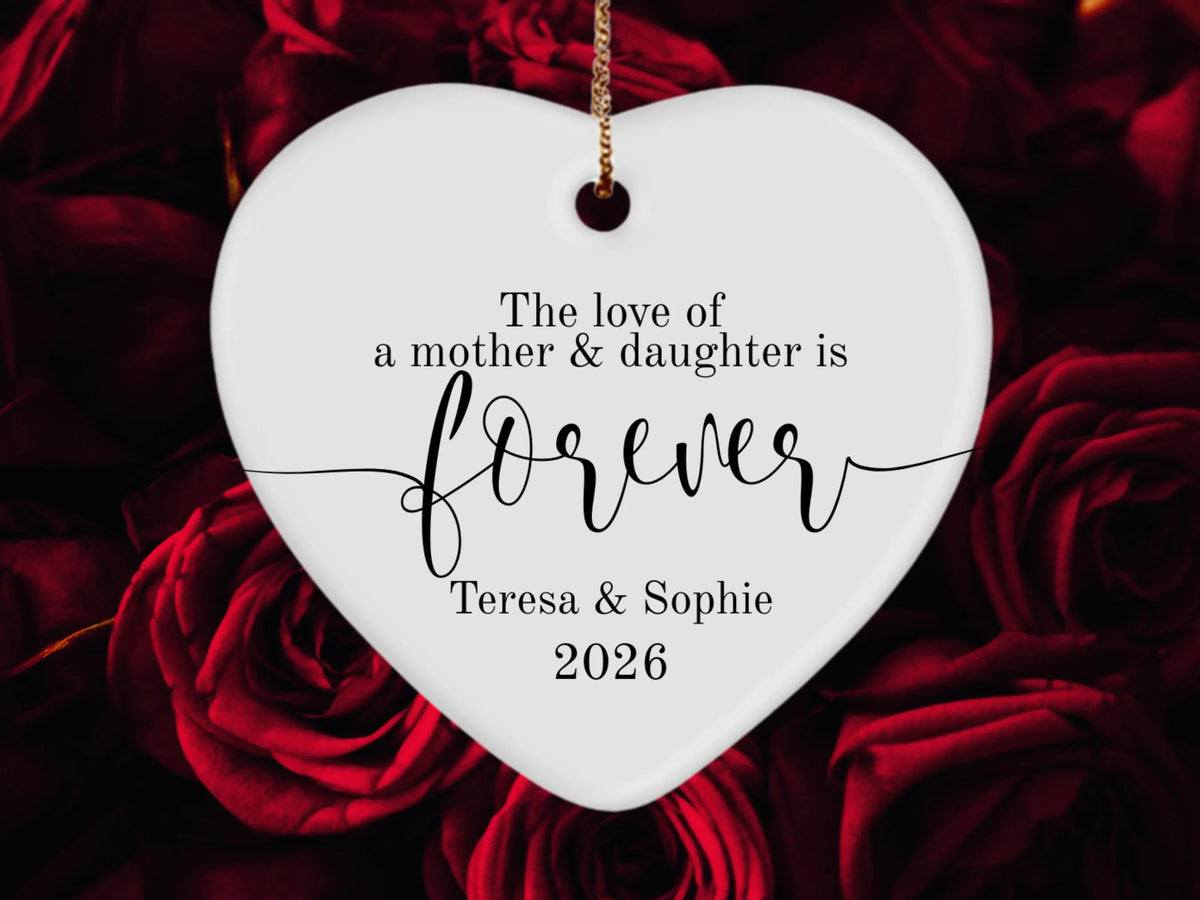 Mother Daughter Heart Love Ornament Ceramic Heart Keepsake Gift for Mom and Daughter, Sentimental Family Love Decoration, Meaningful Mother Daughter Bond Memorial Ornament