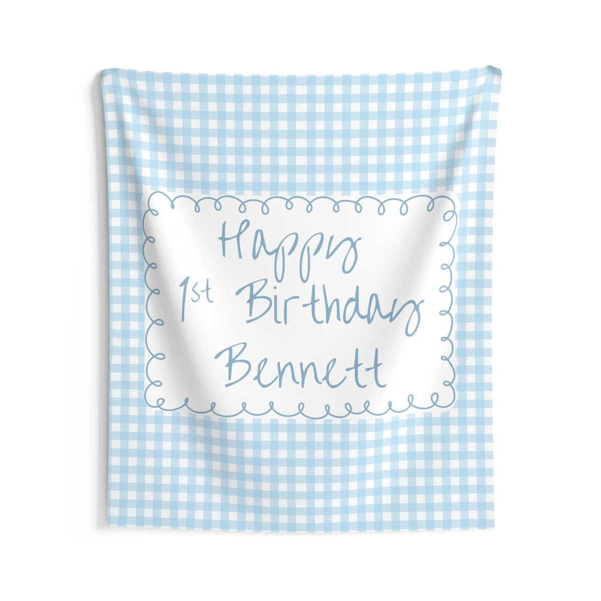 Personalized Blue Gingham Birthday Banner - Custom Party Backdrop