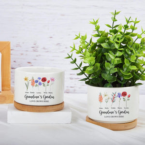 Personalised Birth Flower Mini Pot, Mothers Day Plant Pot, Grandma's Garden Pot for Mom Nanny, Family Flower Plant Pot, Perfect Gift for Her