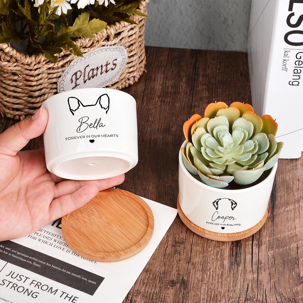 Personalized Dog Memorial Gift Planter,Pet Memorial Gift Plant Pot,Custom Flower Pot with Bamboo Tray,Loss of Pet Tribute,Dog Sympathy Gift