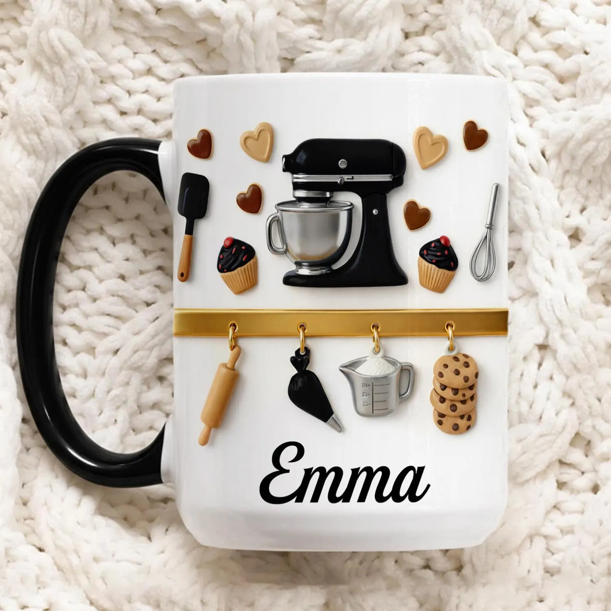 Every Recipe Made With Love - Personalized Baking Mug, Baking Tools Design, Kitchen Lover Gift, Mother's Day Gift, Custom Name Coffee Mug