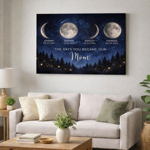 Personalized Moon Phase Canvas for Mom, Custom Family Moon Art with Names & Dates, Mother s Day Gift, Mom Wall Art