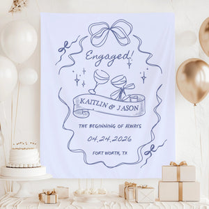 Personalized Engagement Party Banner, Bachelorette Tapestry, Wedding Photo Backdrop, Custom Bridal Shower Decor, Reception Welcome Sign