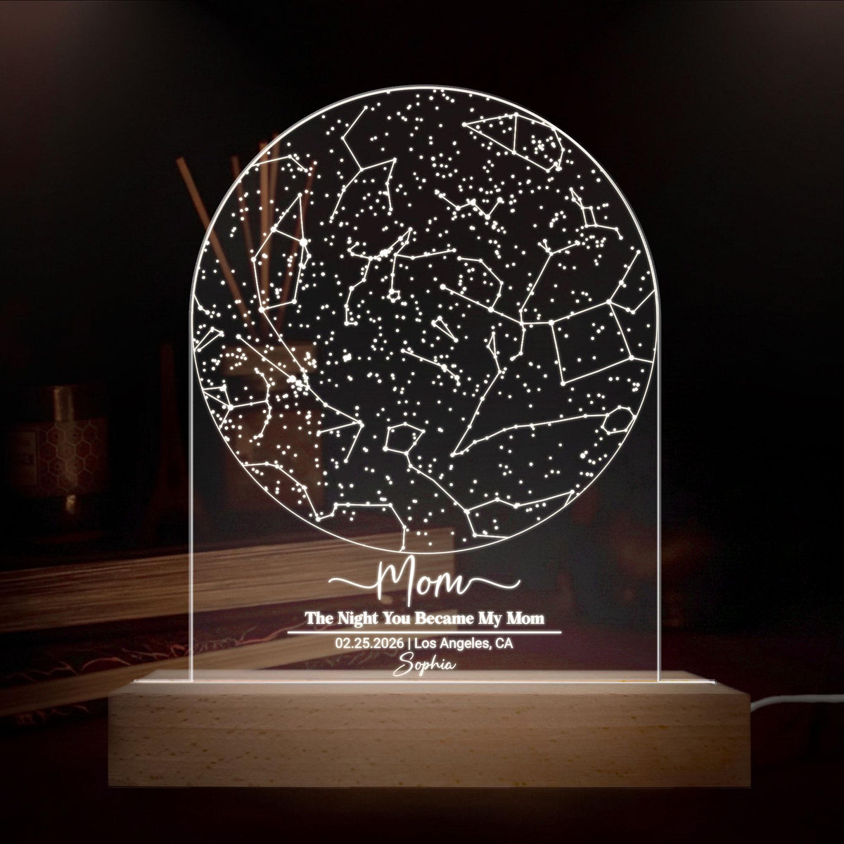 Custom Star Map The Night You Became My Mom 3D Multicolor Led Light Wooden Base, Lamp For Mom, First Mother's Day Gifts, New Mom Gifts