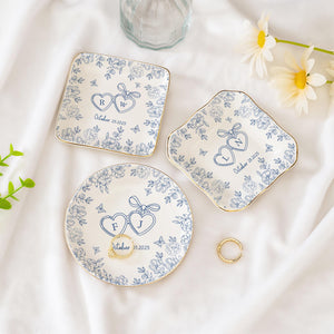 Personalized Locked Ring Dish,Custom Engraved Ceramic Jewelry Holder,Wedding Gift for Couple,Gift for Bride,Engagement or Anniversary Gift