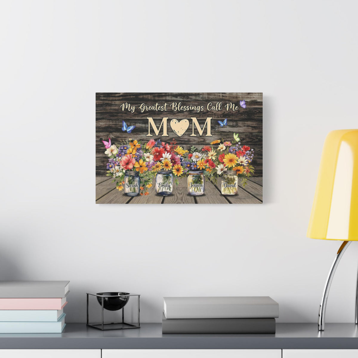 Personalized Mom Canvas with Custom Family Name Floral Art Print, Elegant Botanical Wall Decor Gift for Mother, Unique Family Keepsake Artwork Design