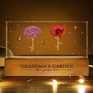 Grandma's Garden LED Light - Personalized Birth Month Flower Night Light - Custom Grandkids Names - Acrylic Plaque Mother's Day Nana Gift