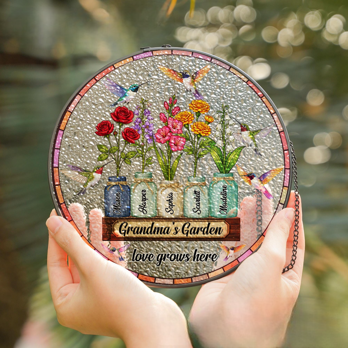 Personalized Grandma's Garden Gift For Grandma, Grandma Gift, Mother's Day Gift For Grandma, Nana Birth Month Flower Stain Glass Suncatcher