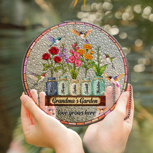Personalized Grandma's Garden Gift For Grandma, Grandma Gift, Mother's Day Gift For Grandma, Nana Birth Month Flower Stain Glass Suncatcher