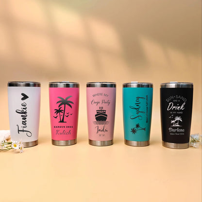 Personalized 20 oz Tumbler,Girls trip Mug,Stainless Steel Name Tumbler with straw,Custom Travel Mug,Laser Engraved Cups,Custom Beach Tumbler