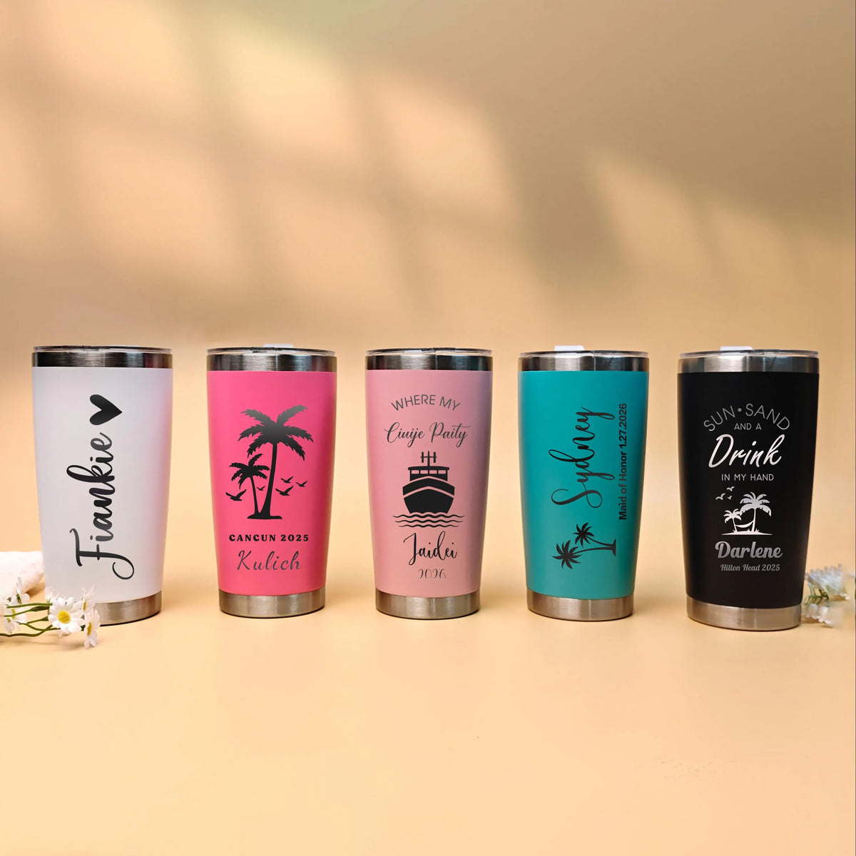 Personalized 20 oz Tumbler,Girls trip Mug,Stainless Steel Name Tumbler with straw,Custom Travel Mug,Laser Engraved Cups,Custom Beach Tumbler