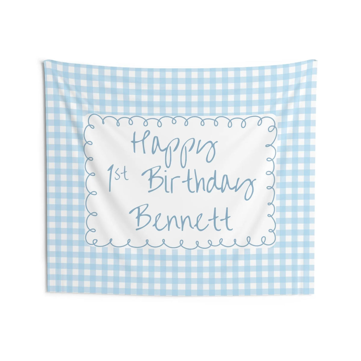 Personalized Blue Gingham Birthday Banner - Custom Party Backdrop