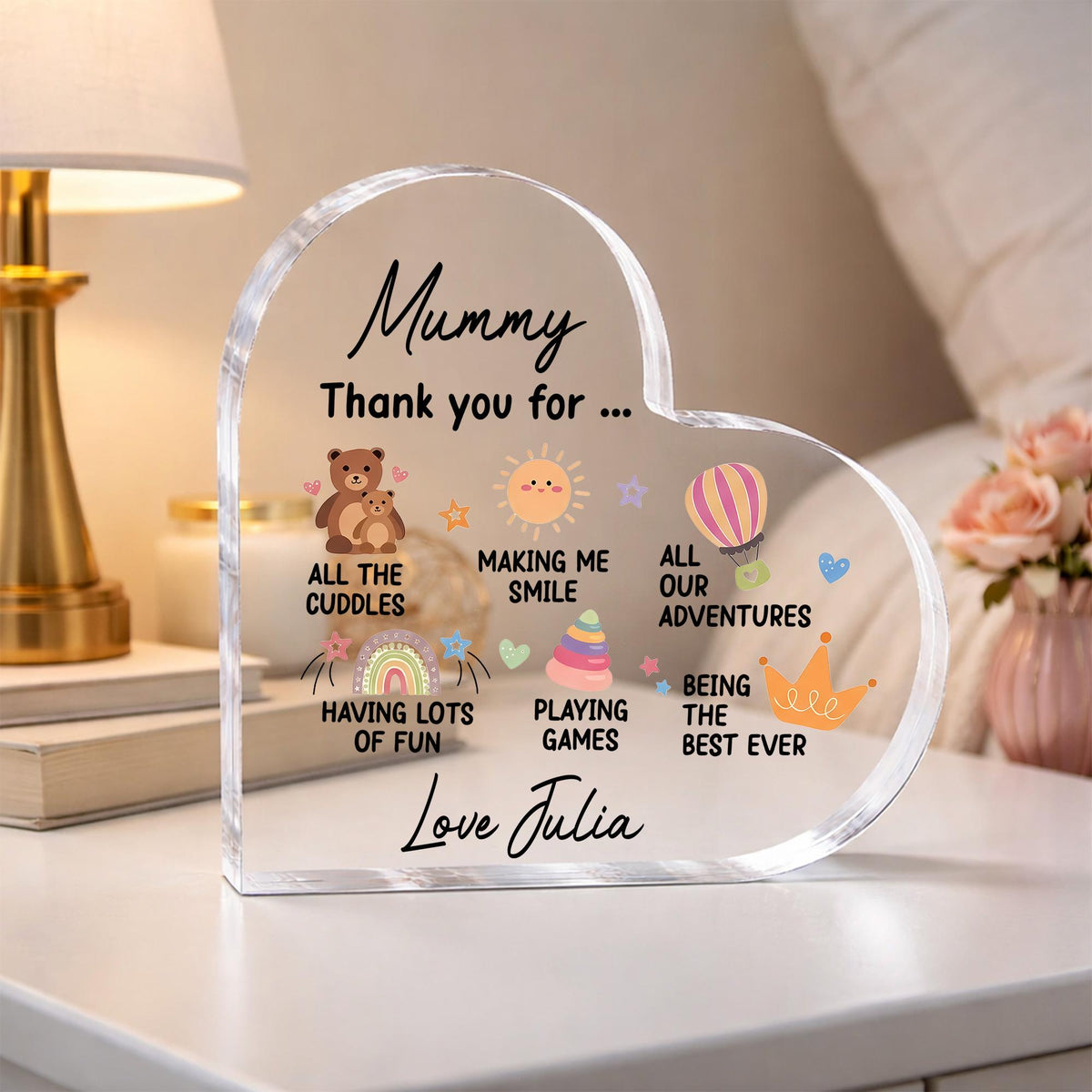Personalized Mummy Heart Acrylic Plaque, Mother s Day Gift from Kids, Custom Mom Name & Child Name, Thank You Gift, Cute Keepsake Decor