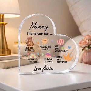 Personalized Mummy Heart Acrylic Plaque, Mother s Day Gift from Kids, Custom Mom Name & Child Name, Thank You Gift, Cute Keepsake Decor