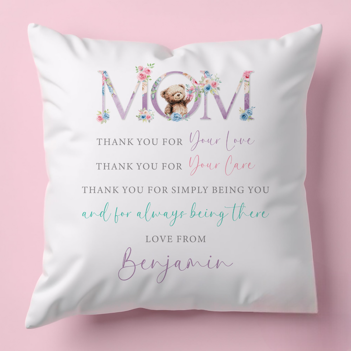 Personalised Floral Mam Cushion, Thank You Keepsake, Mother's Day Gift for Her