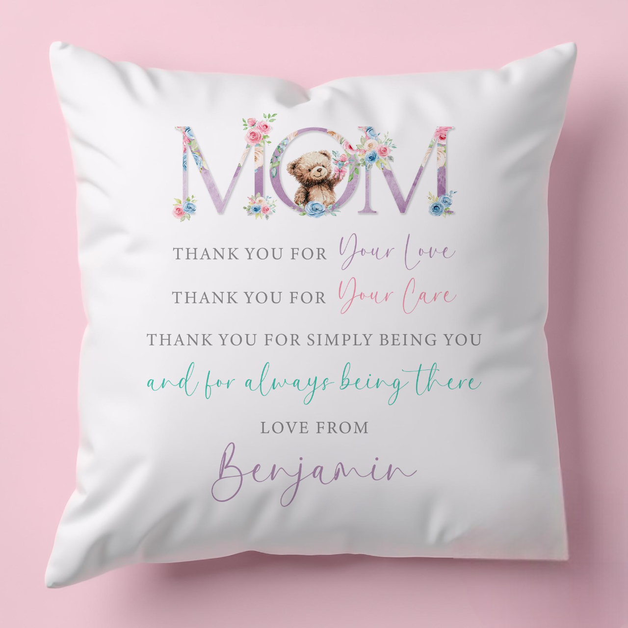 Personalised Floral Mam Cushion, Thank You Keepsake, Mother's Day Gift for Her