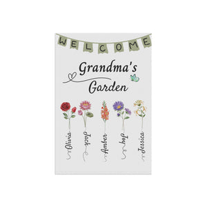 Personalized Welcome To Grandma's Garden Flag BirthDay Gift For Grandmother Custom Grandkids Name Mimi Granny Birthday Garden Sign banner