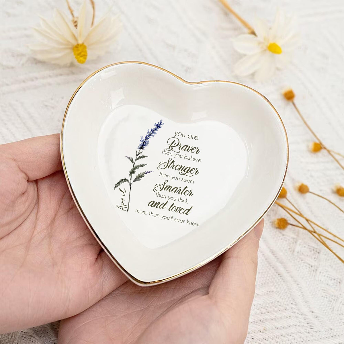 Personalized Trinket Dish Custom Watercolor Flower Ring Dish Birthday Jewelry Dish Mothers Day Gift For Mom For Grandma For Nana