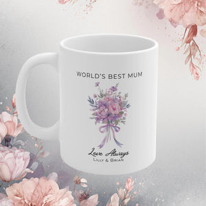 World's Best Mum Floral Mug | Customised Mother's Day Gift with Children's Names | Personalised Mother's Day Mug