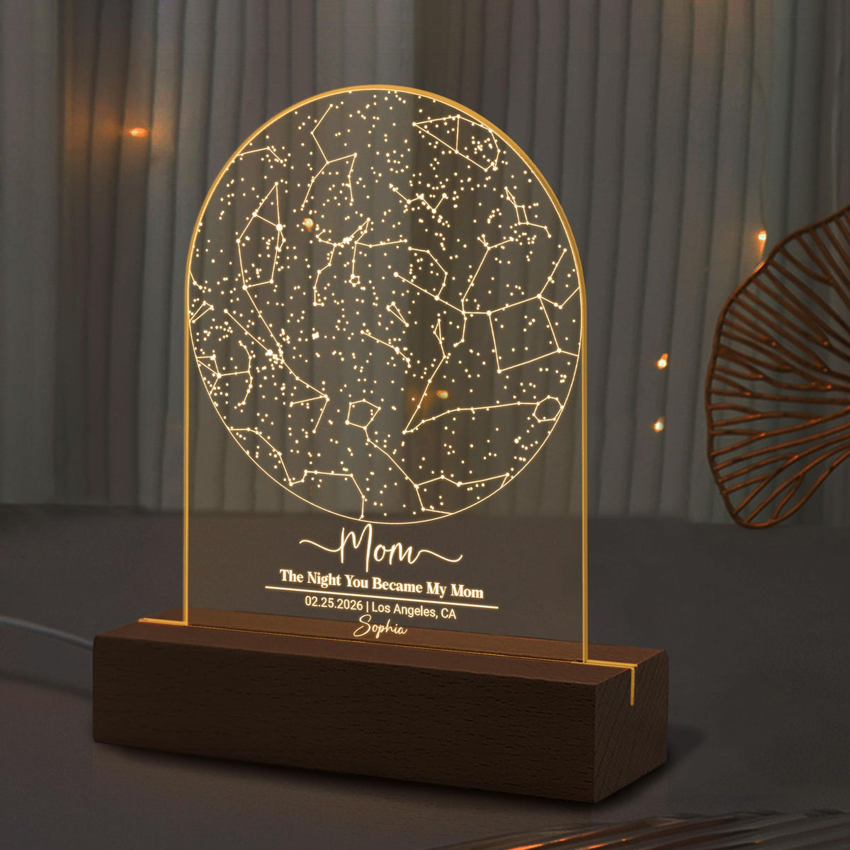 Custom Star Map The Night You Became My Mom 3D Multicolor Led Light Wooden Base, Lamp For Mom, First Mother's Day Gifts, New Mom Gifts