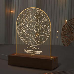 Custom Star Map The Night You Became My Mom 3D Multicolor Led Light Wooden Base, Lamp For Mom, First Mother's Day Gifts, New Mom Gifts