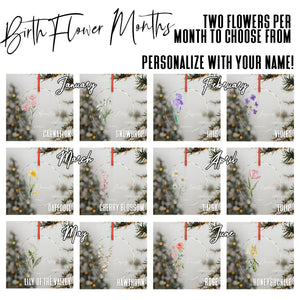 Personalized Birth Month Flower Glass Ornament: Custom Holiday Keepsake with Name